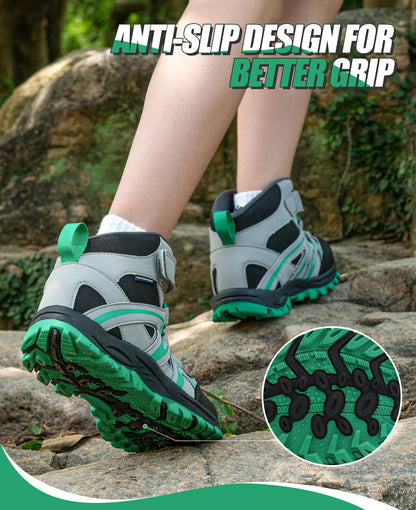 Non-slip girls hiking boots with a grippy outsole for school, daily wear, family outings and changing outdoor surfaces [color:BlackGreen]