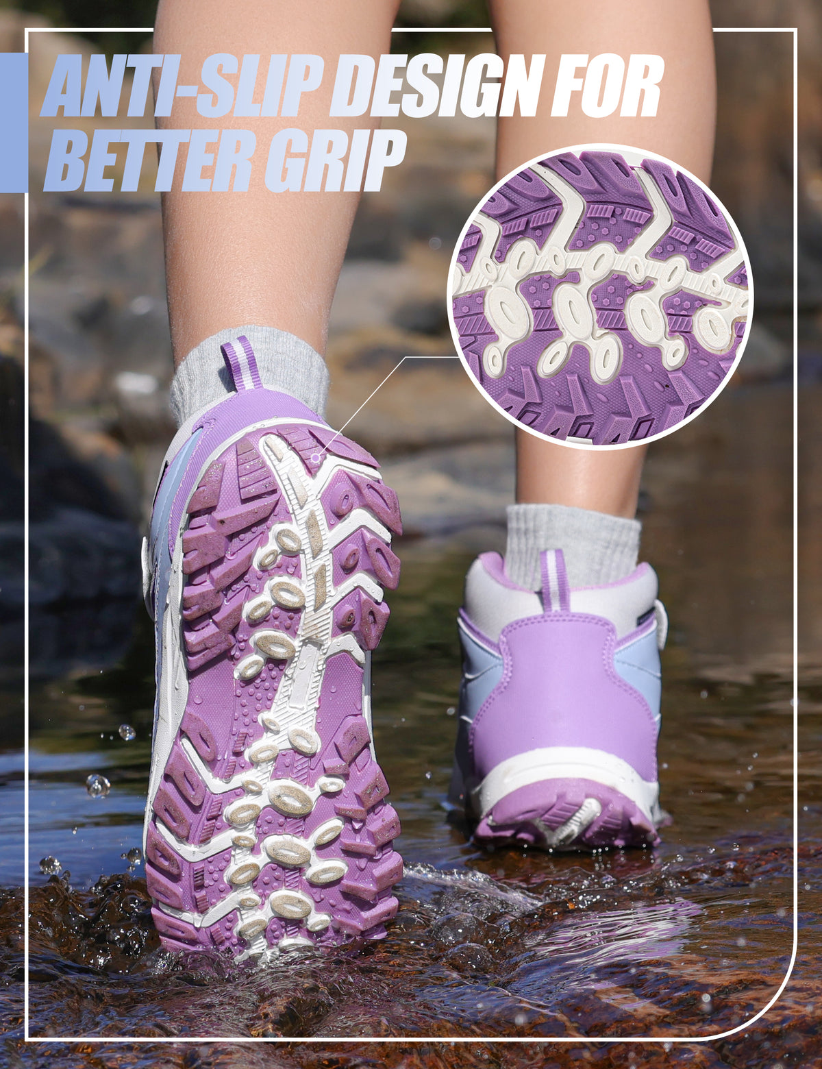 Non-slip girls hiking boots with a grippy outsole for rocky trails, dirt paths, outdoor adventures and changing outdoor surfaces [color:Blue]