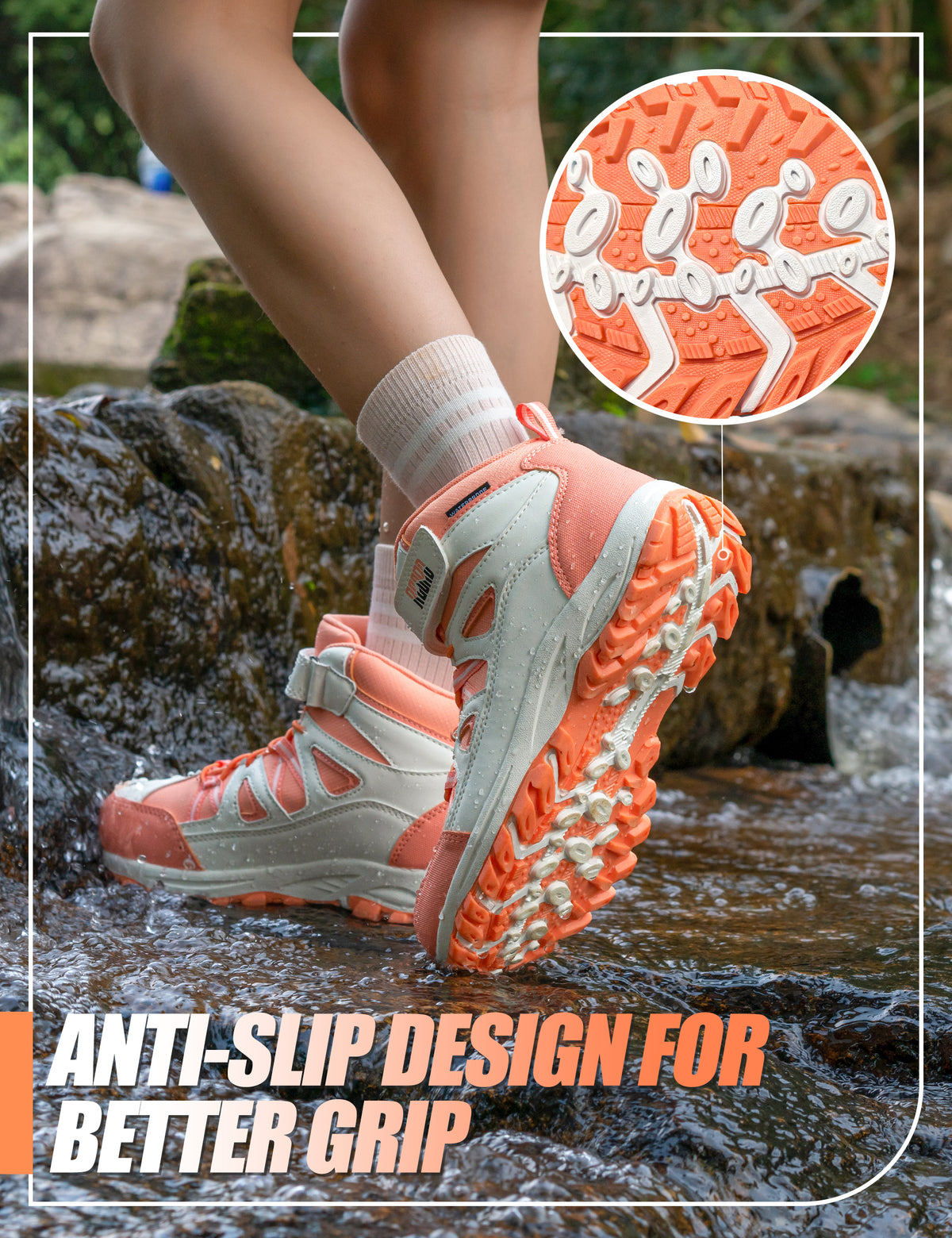 Non-slip girls hiking boots with a grippy outsole for rocky trails, dirt paths, outdoor adventures and changing outdoor surfaces [color:Peach]