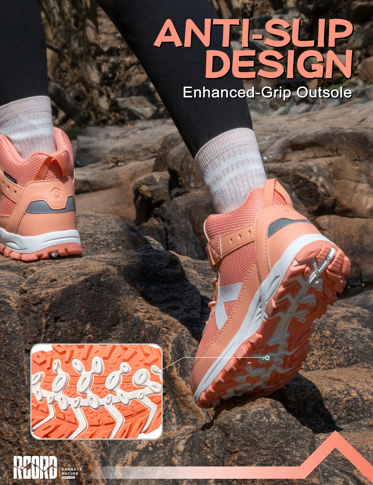 Non-slip girls hiking boots with a grippy outsole for walking, park, playground and changing outdoor surfaces [color:Peach]