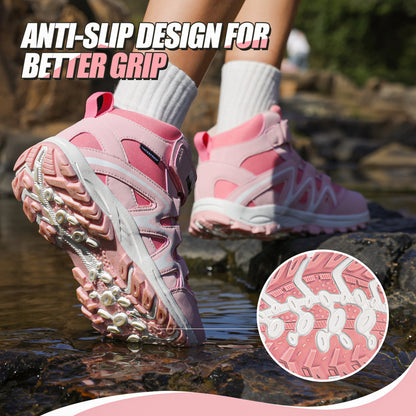 Non-slip girls hiking boots with a grippy outsole for school, daily wear, family outings and changing outdoor surfaces [color:Pink]