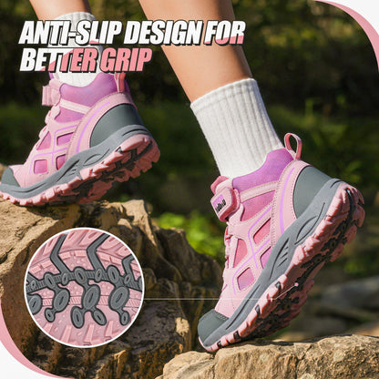 Non-slip girls hiking boots with a grippy outsole for nature trails, family hiking, outdoor exploring and changing outdoor surfaces [color:Pink]