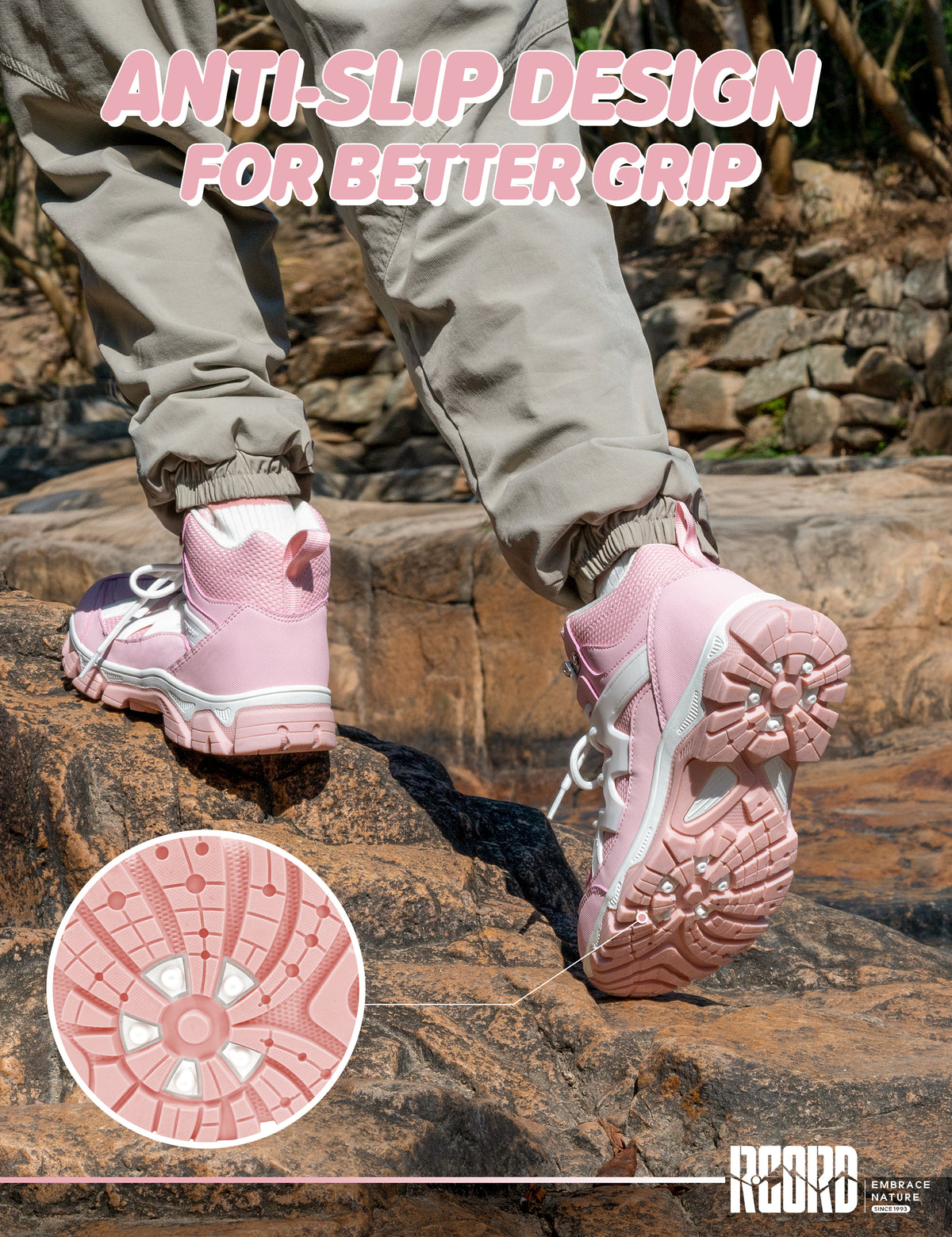 Non-slip kids hiking boots with a grippy outsole for park, travel, easy trails and changing outdoor surfaces [color:Pink]