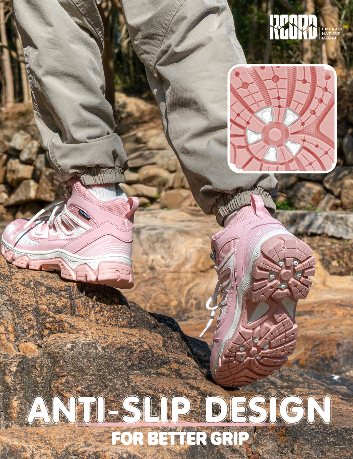 Non-slip girls hiking boots with a grippy outsole for school, outdoor play, travel and changing outdoor surfaces [color:Pink]