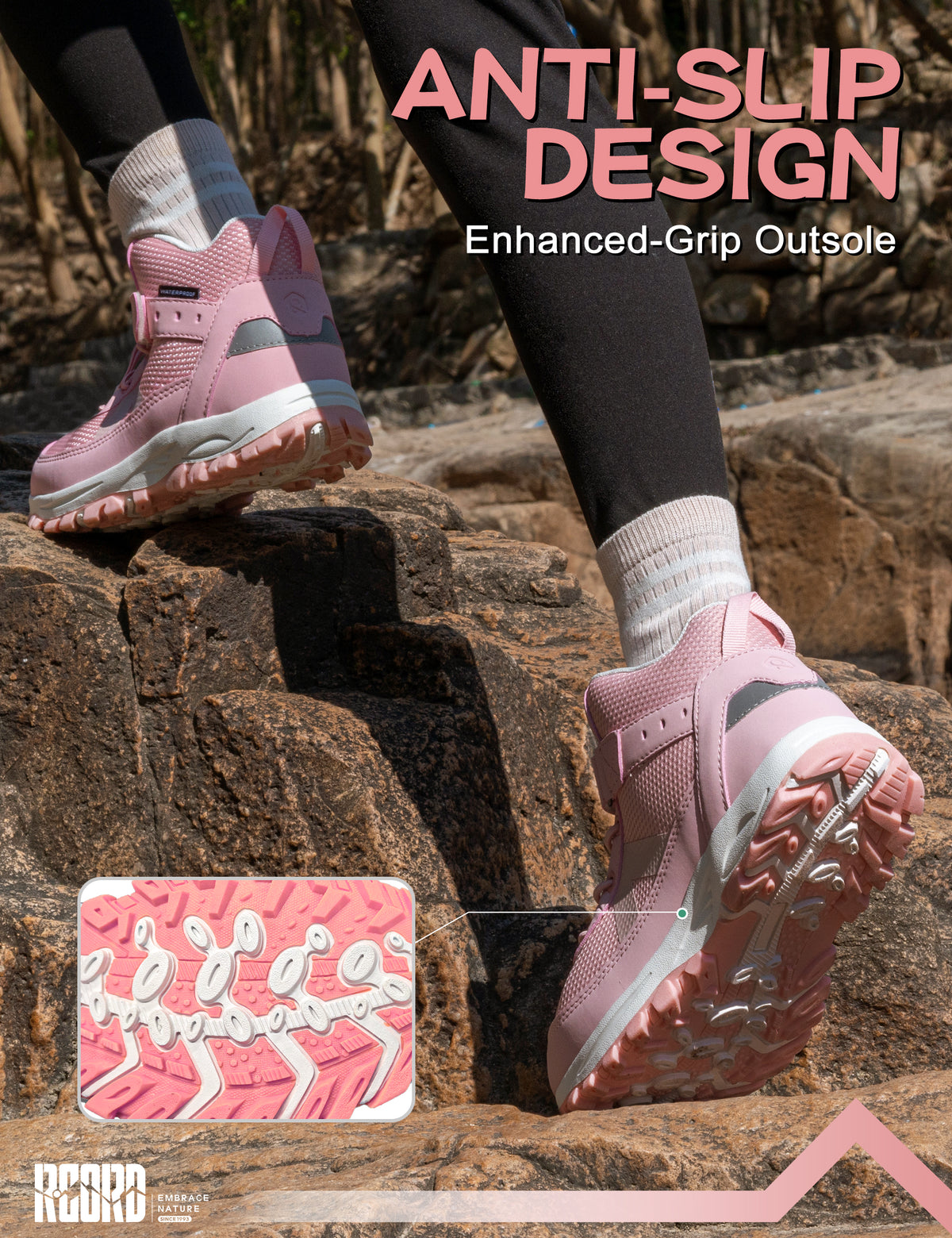 Non-slip girls hiking boots with a grippy outsole for walking, park, playground and changing outdoor surfaces [color:Pink]