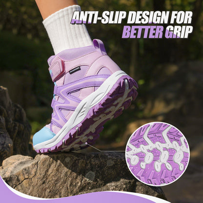 Non-slip girls hiking boots with a grippy outsole for school, daily wear, family outings and changing outdoor surfaces [color:PinkPurple]