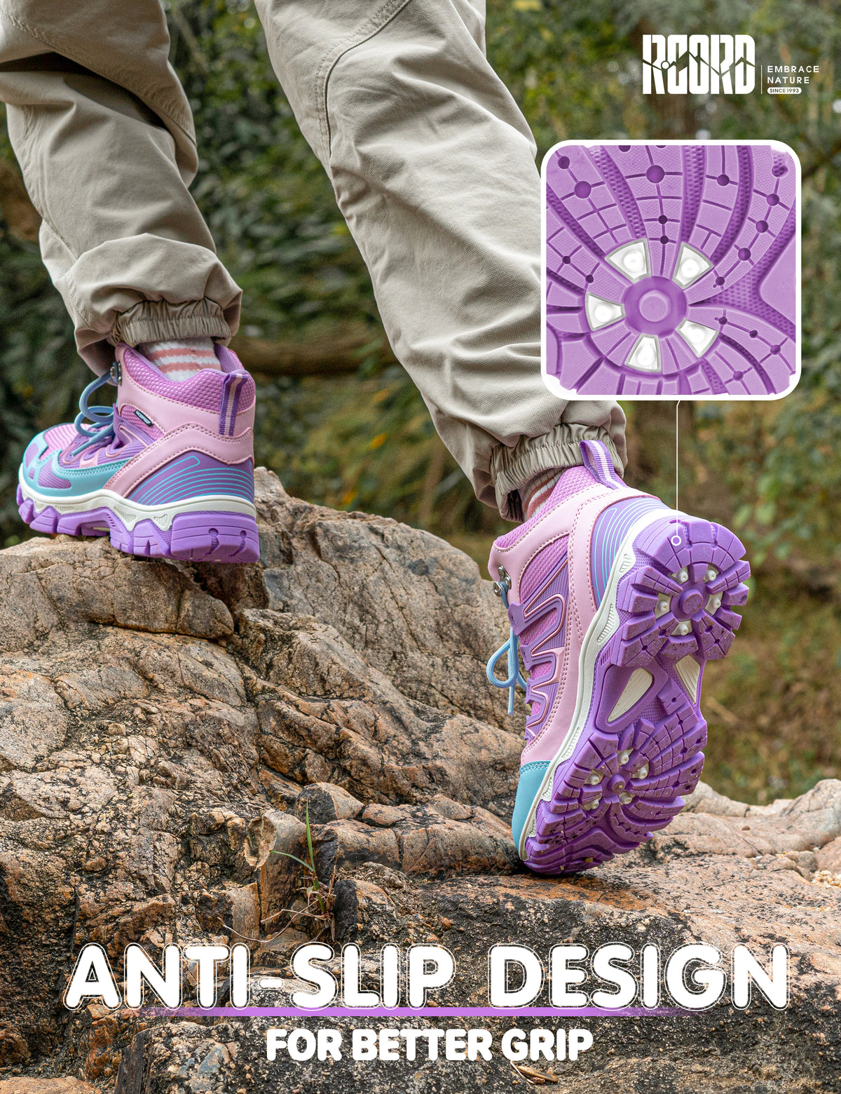 Non-slip girls hiking boots with a grippy outsole for school, outdoor play, travel and changing outdoor surfaces [color:Purple]