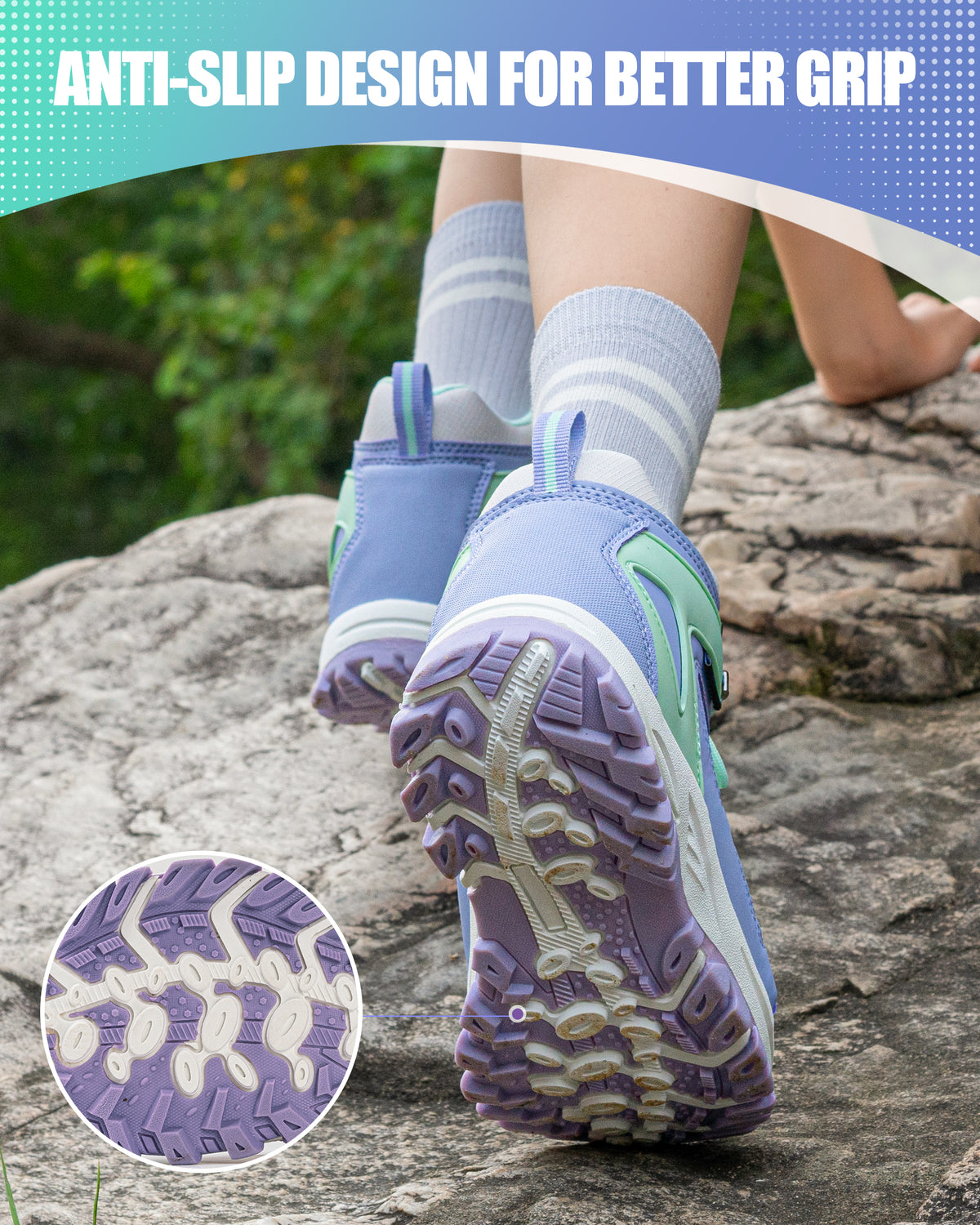 Non-slip kids hiking boots with a grippy outsole for family hiking, camping and changing outdoor surfaces [color:Turquoise]