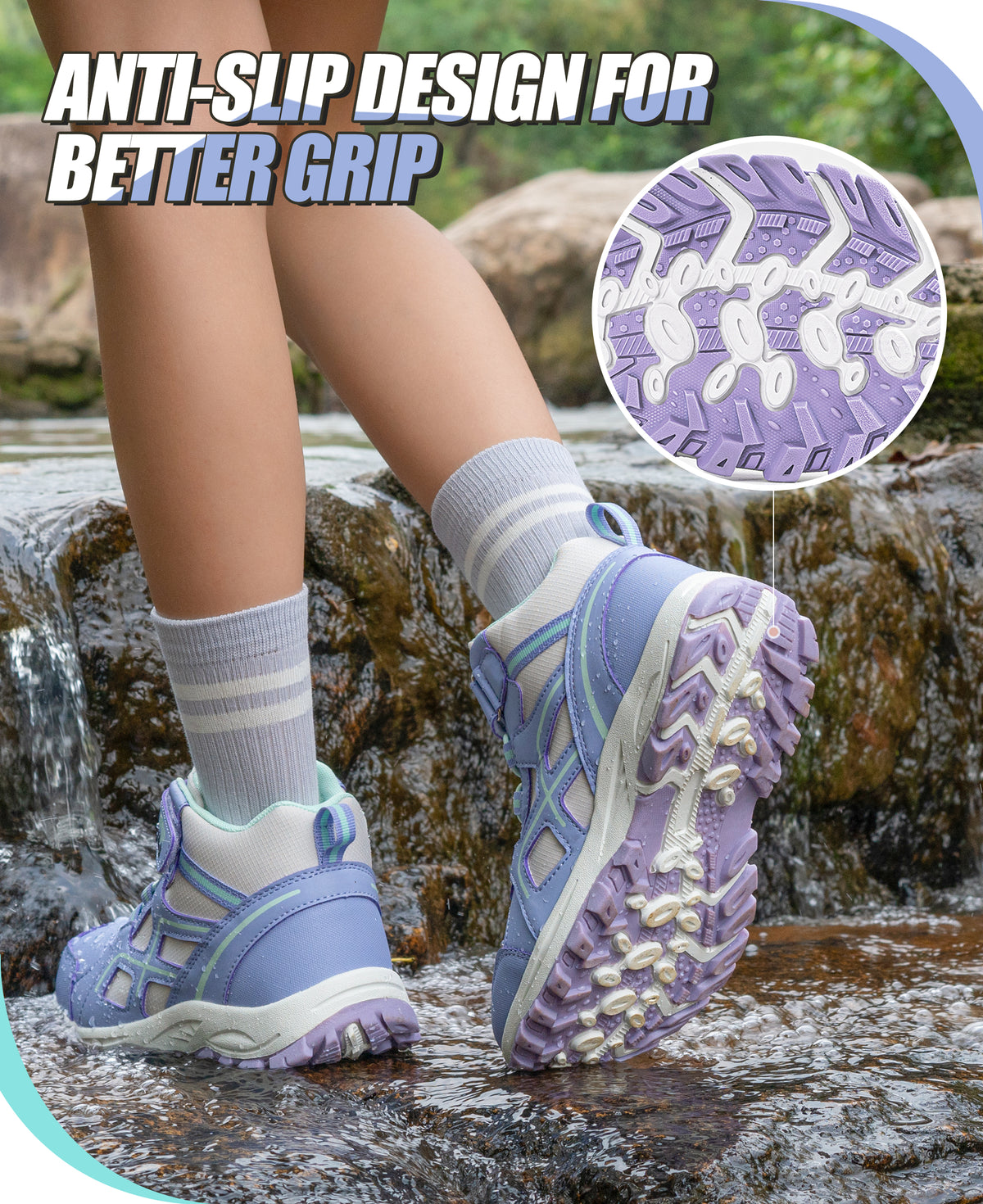 Non-slip girls hiking boots with a grippy outsole for nature trails, family hiking, outdoor exploring and changing outdoor surfaces [color:Turquoise]