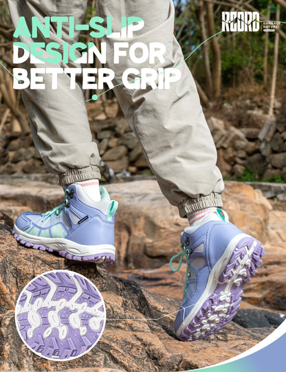 Non-slip kids hiking boots with a grippy outsole for uneven trails, family hiking, trail walking and changing outdoor surfaces [color:Turquoise]