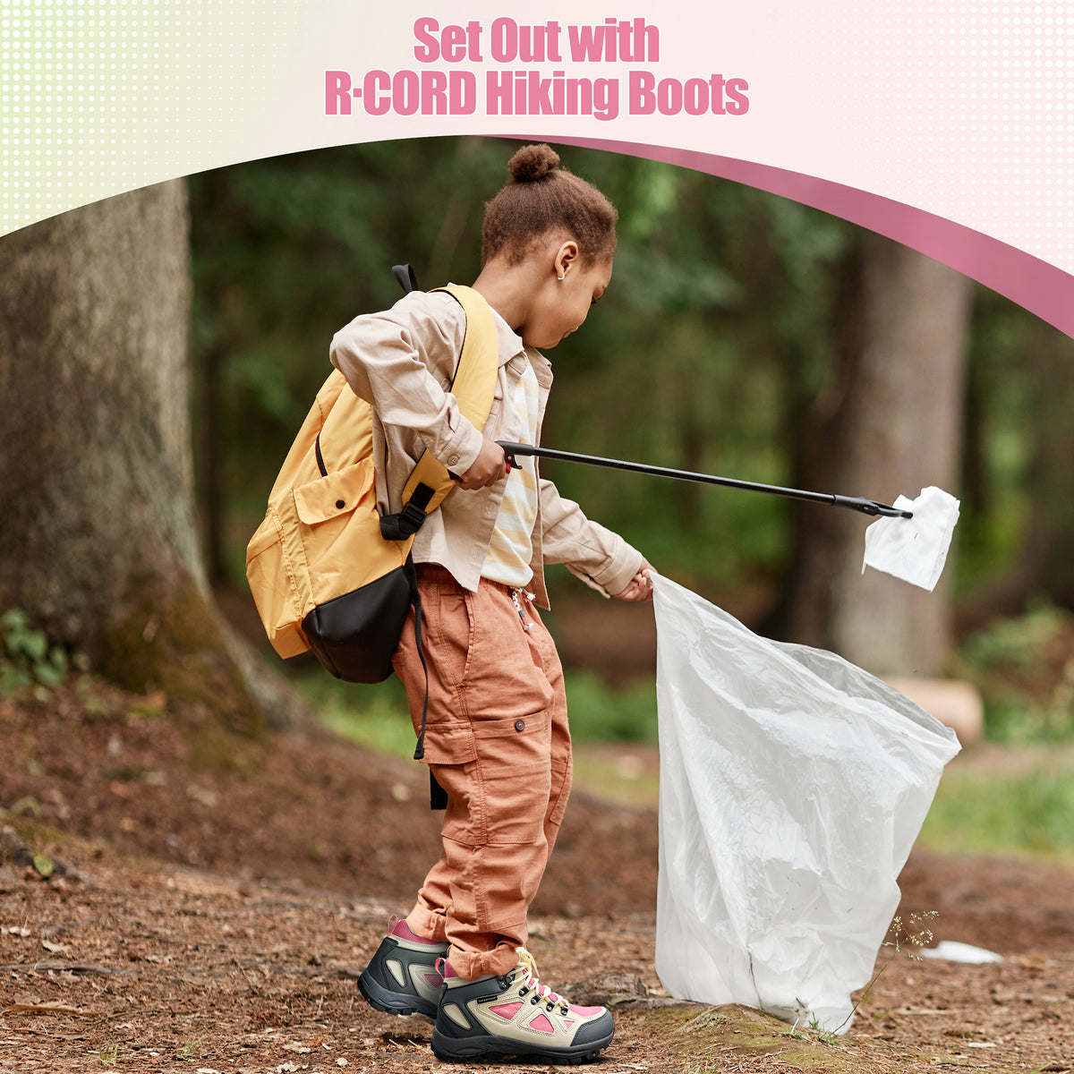 Waterproof kids hiking boots for family hiking, camping, with waterproof comfort and outdoor protection [color:Beige]