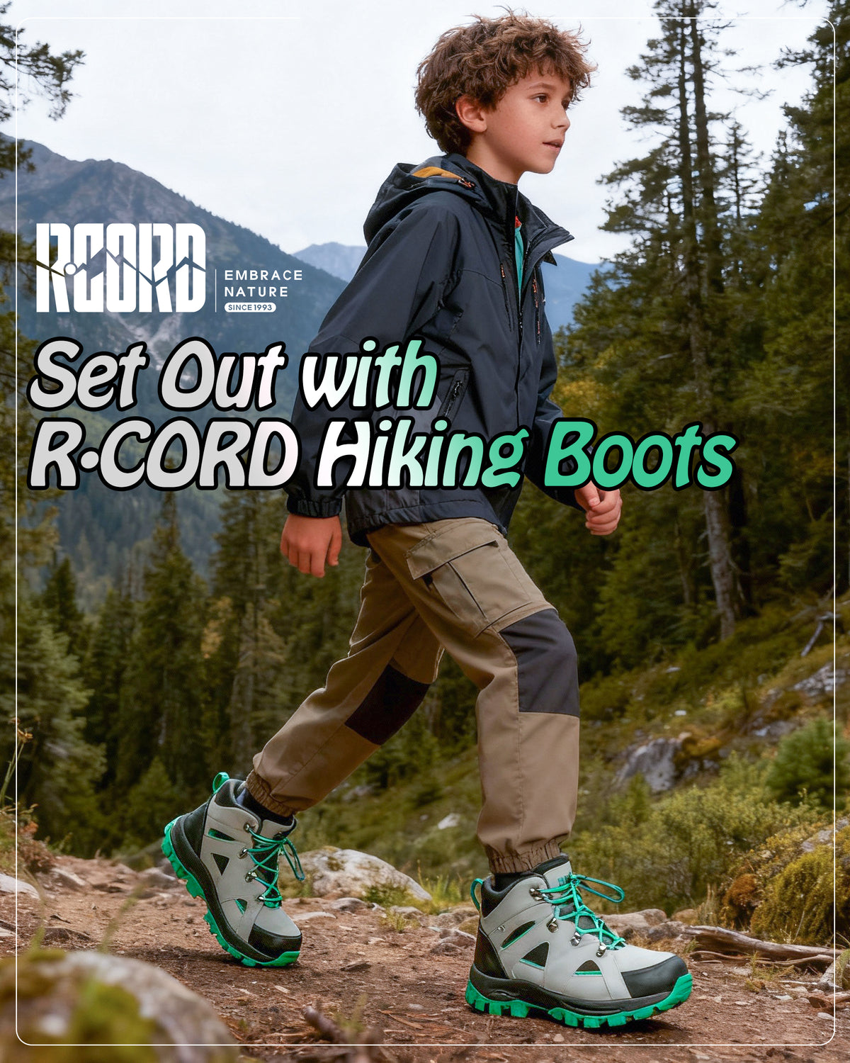 Comfortable kids hiking boots for school, playground, park, with waterproof comfort and outdoor protection [color:BlackGreen]