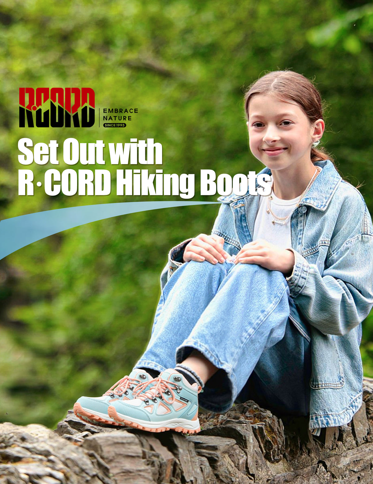 Waterproof kids hiking boots for family hiking, camping, with waterproof comfort and outdoor protection [color:BluePeach]