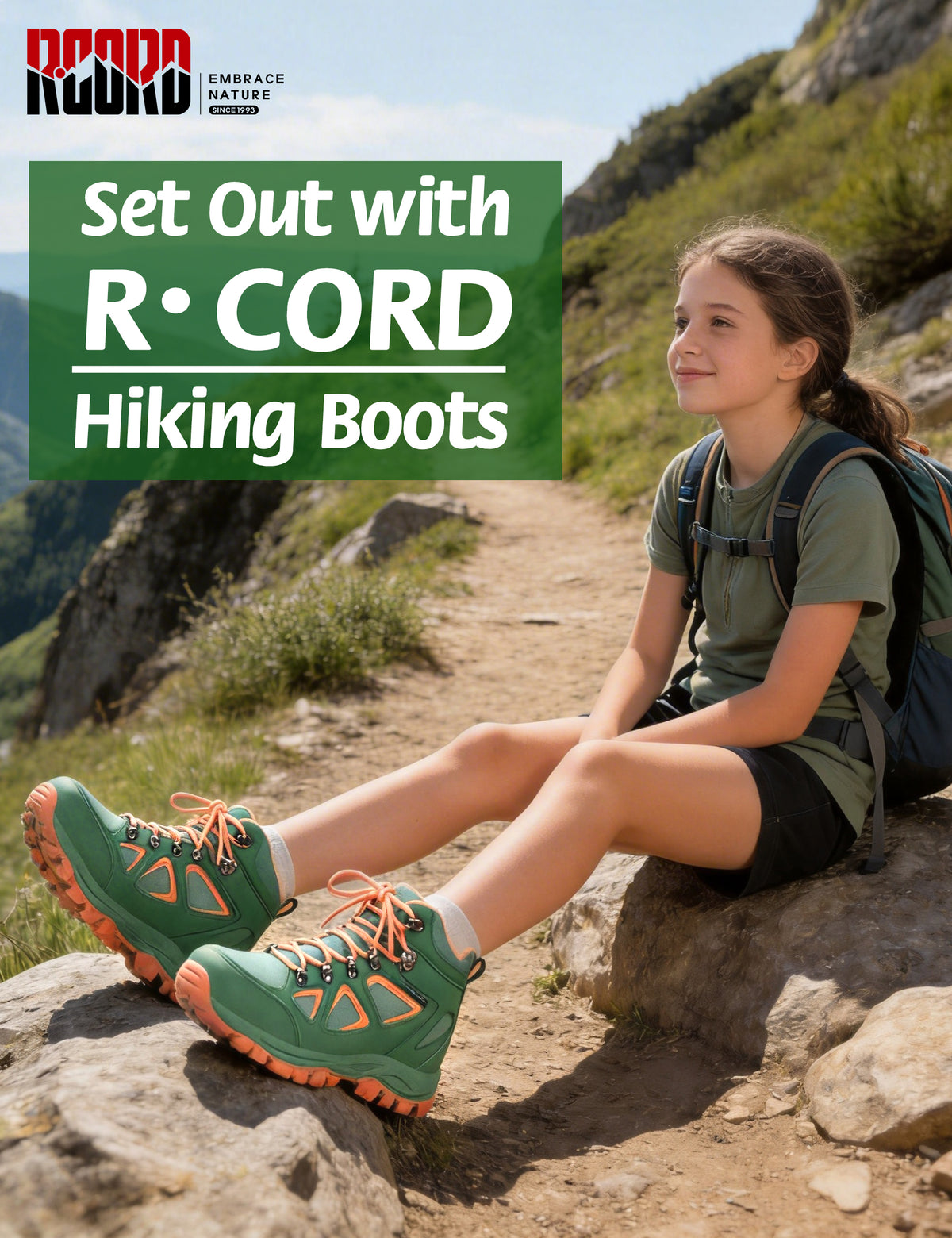 Waterproof kids hiking boots for family hiking, camping, with waterproof comfort and outdoor protection [color:GreenPeach]