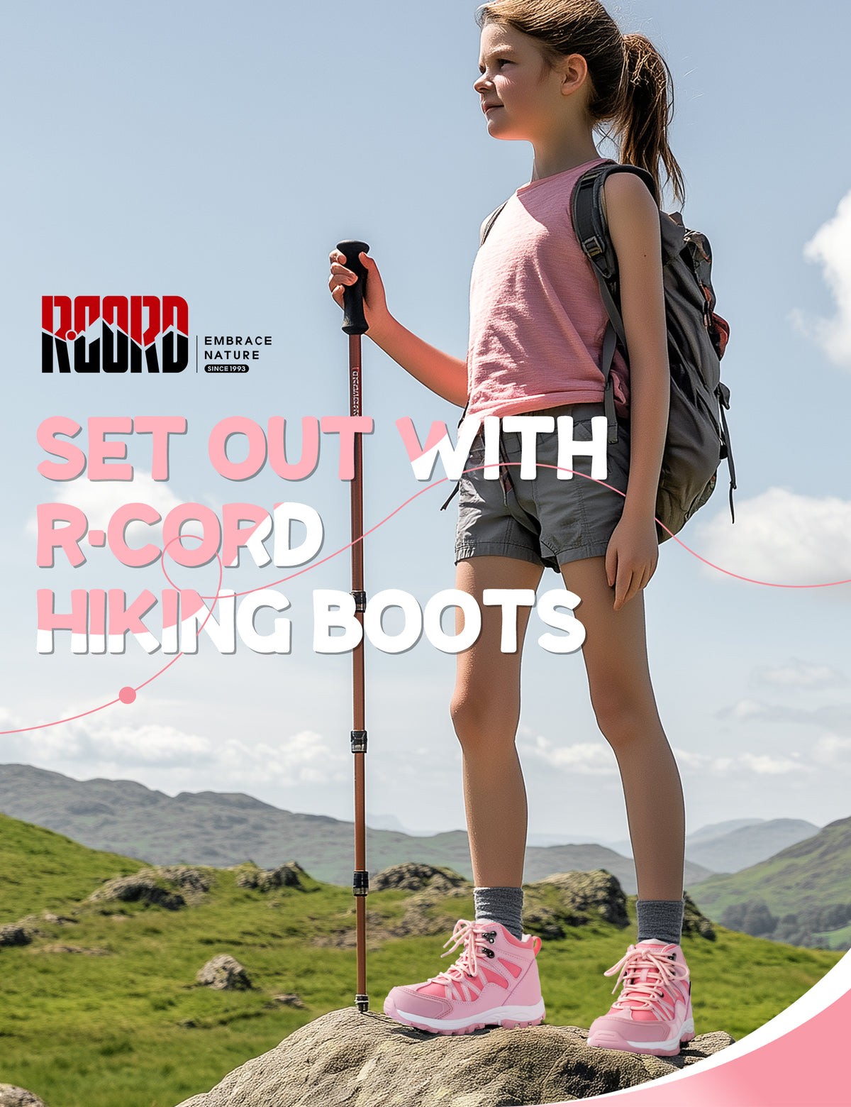 Kids hiking boots with ankle support for uneven trails, family hiking, trail walking, with waterproof comfort and outdoor protection [color:Pink]