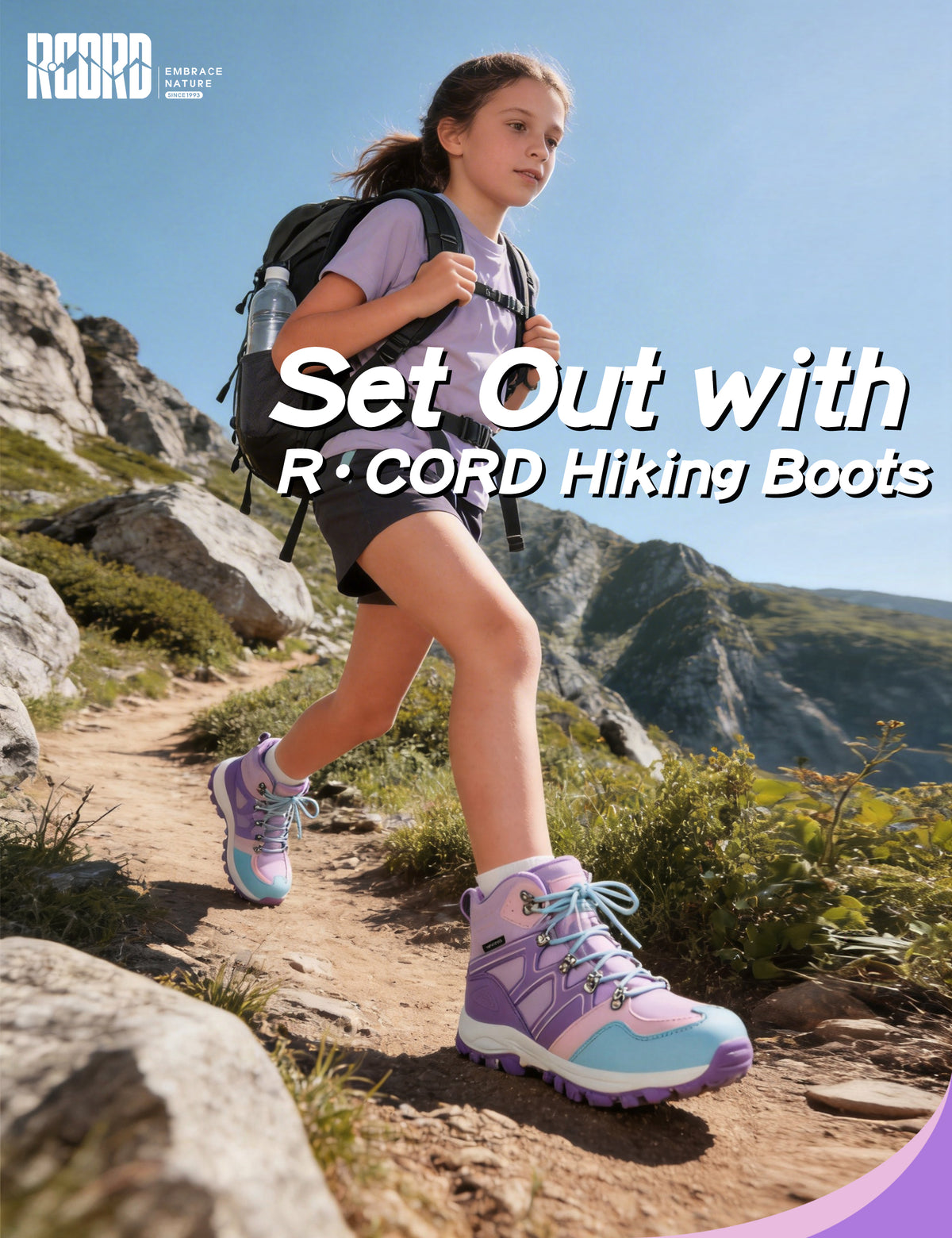 Kids hiking boots with protective toe coverage for school, park, weekend walks, with waterproof comfort and outdoor protection [color:Purple]