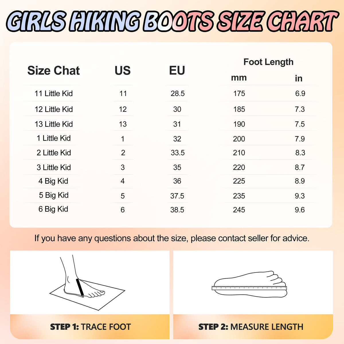 kids hiking boots size guide for choosing a comfortable fit for school, playground, park [color:Peach]