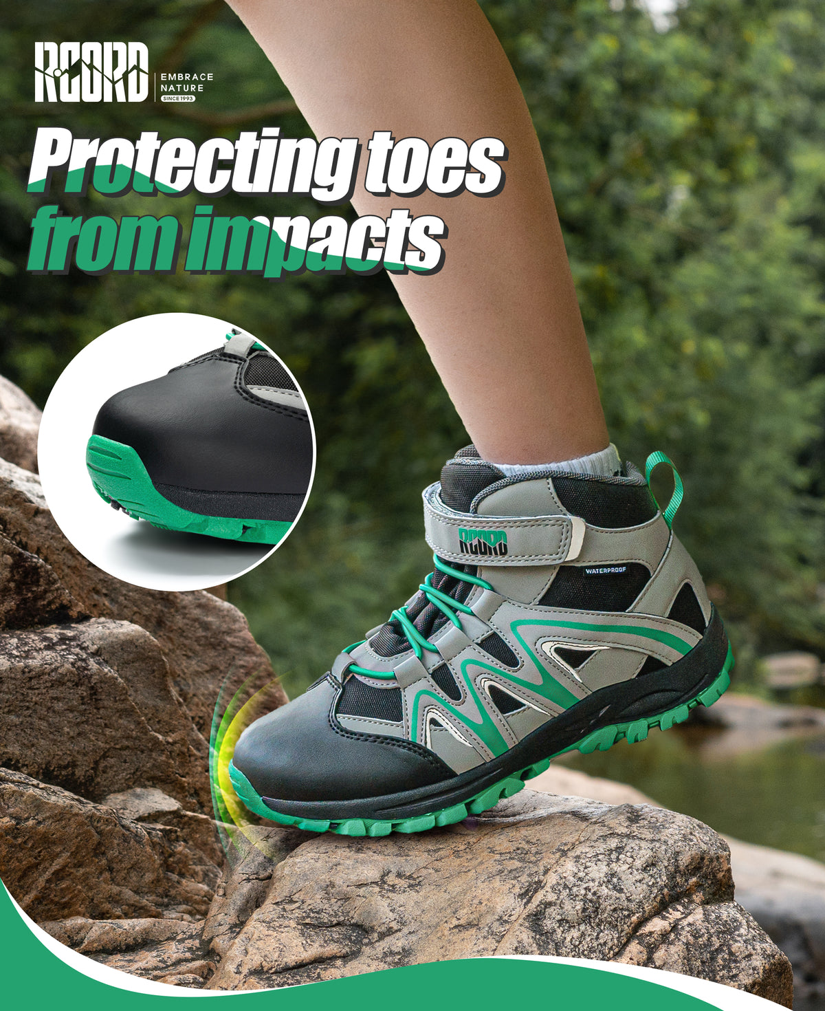 girls hiking boots with a protective toe cap for active play, walks and outdoor adventures [color:BlackGreen]