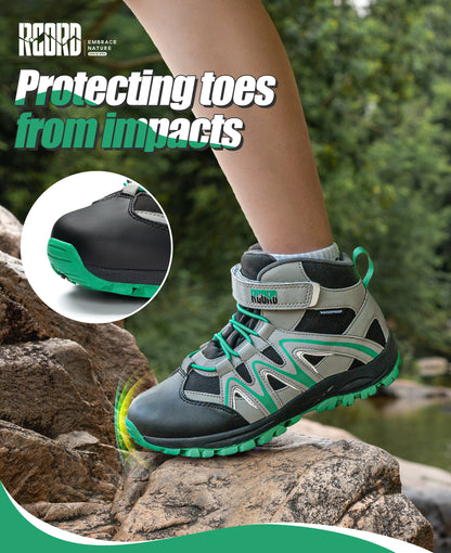 girls hiking boots with a protective toe cap for active play, walks and outdoor adventures [color:BlackGreen]