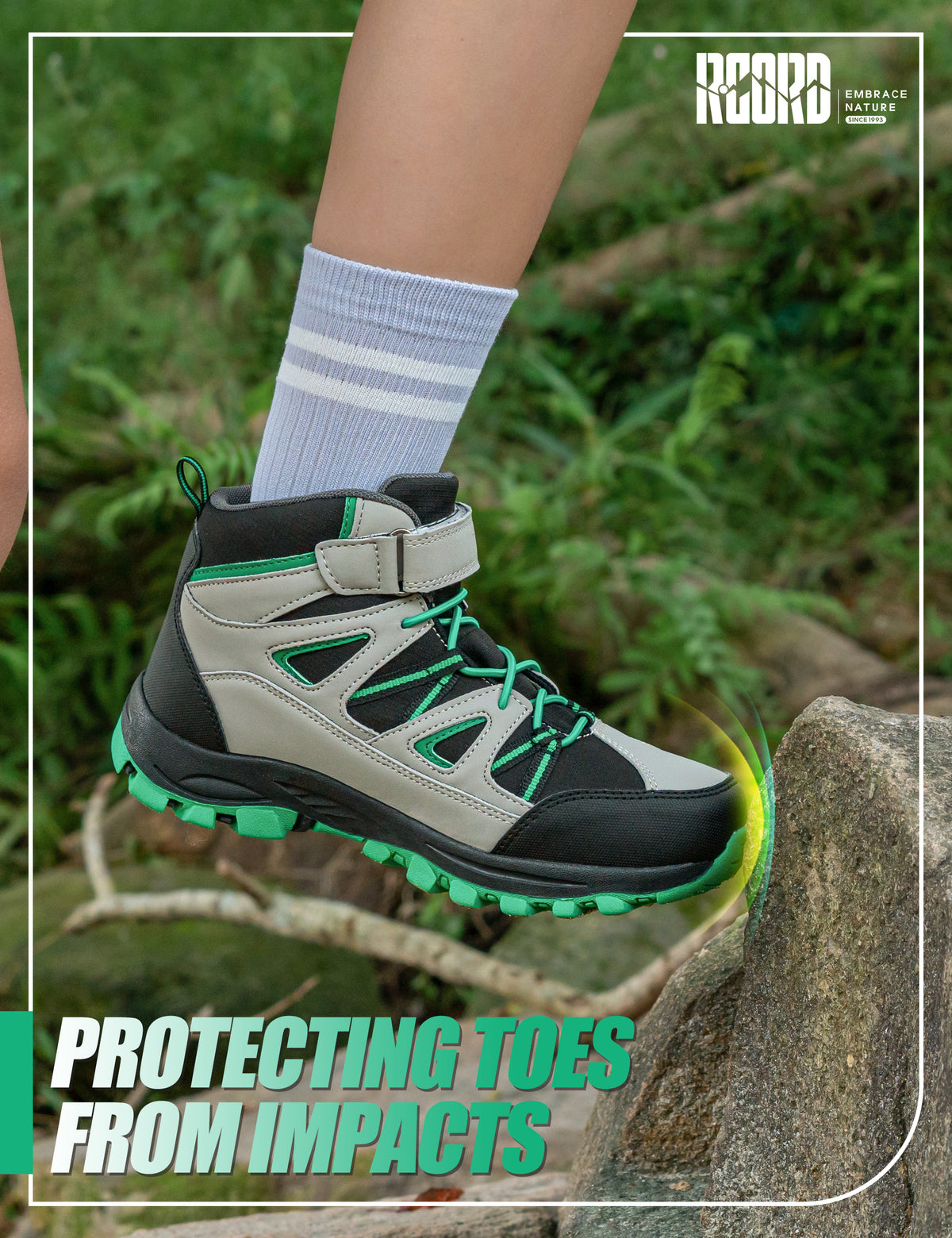 girls hiking boots with toe protection for bumps, rocks and outdoor obstacles [color:BlackGreen]