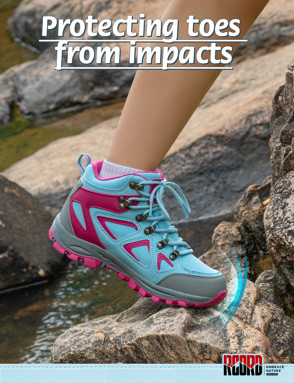 kids hiking boots with toe protection for bumps, rocks and outdoor obstacles [color:Blue]
