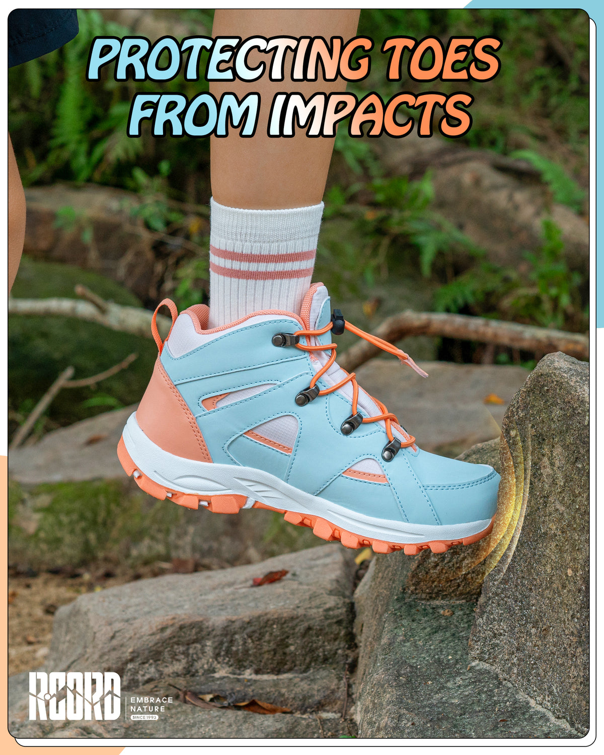 kids hiking boots with a protective toe cap for active play, walks and outdoor adventures [color:BluePeach]