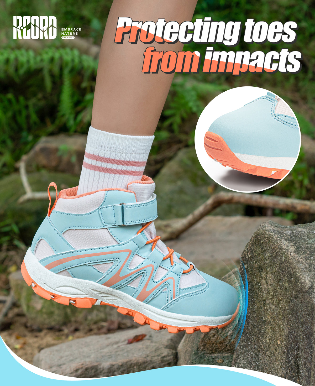 girls hiking boots with a protective toe cap for active play, walks and outdoor adventures [color:BluePeach]