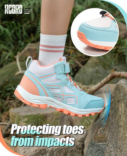 girls hiking boots with toe protection for bumps, rocks and outdoor obstacles [color:BluePeach]