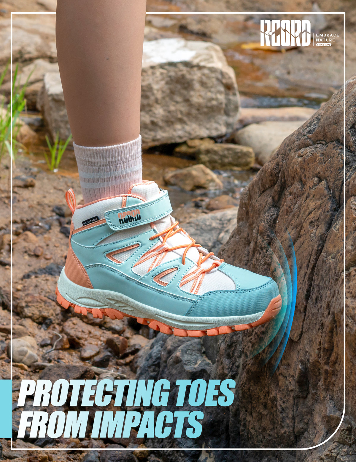 girls hiking boots with toe protection for bumps, rocks and outdoor obstacles [color:BluePeach]
