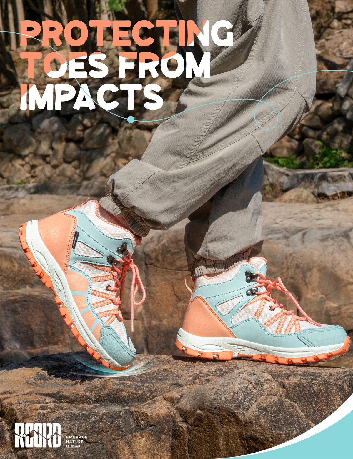 kids hiking boots with toe protection for bumps, rocks and outdoor obstacles [color:BluePeach]
