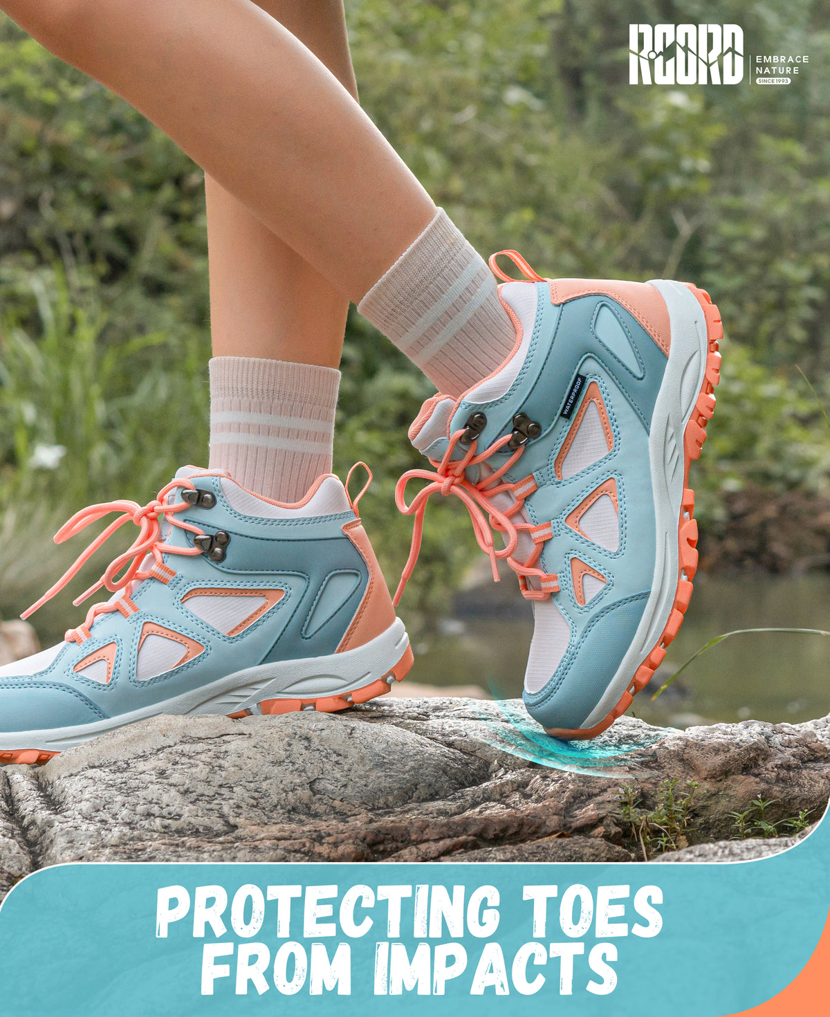 kids hiking boots with toe protection for bumps, rocks and outdoor obstacles [color:BluePeach]