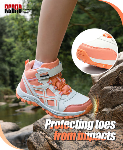 girls hiking boots with toe protection for bumps, rocks and outdoor obstacles [color:Peach]

