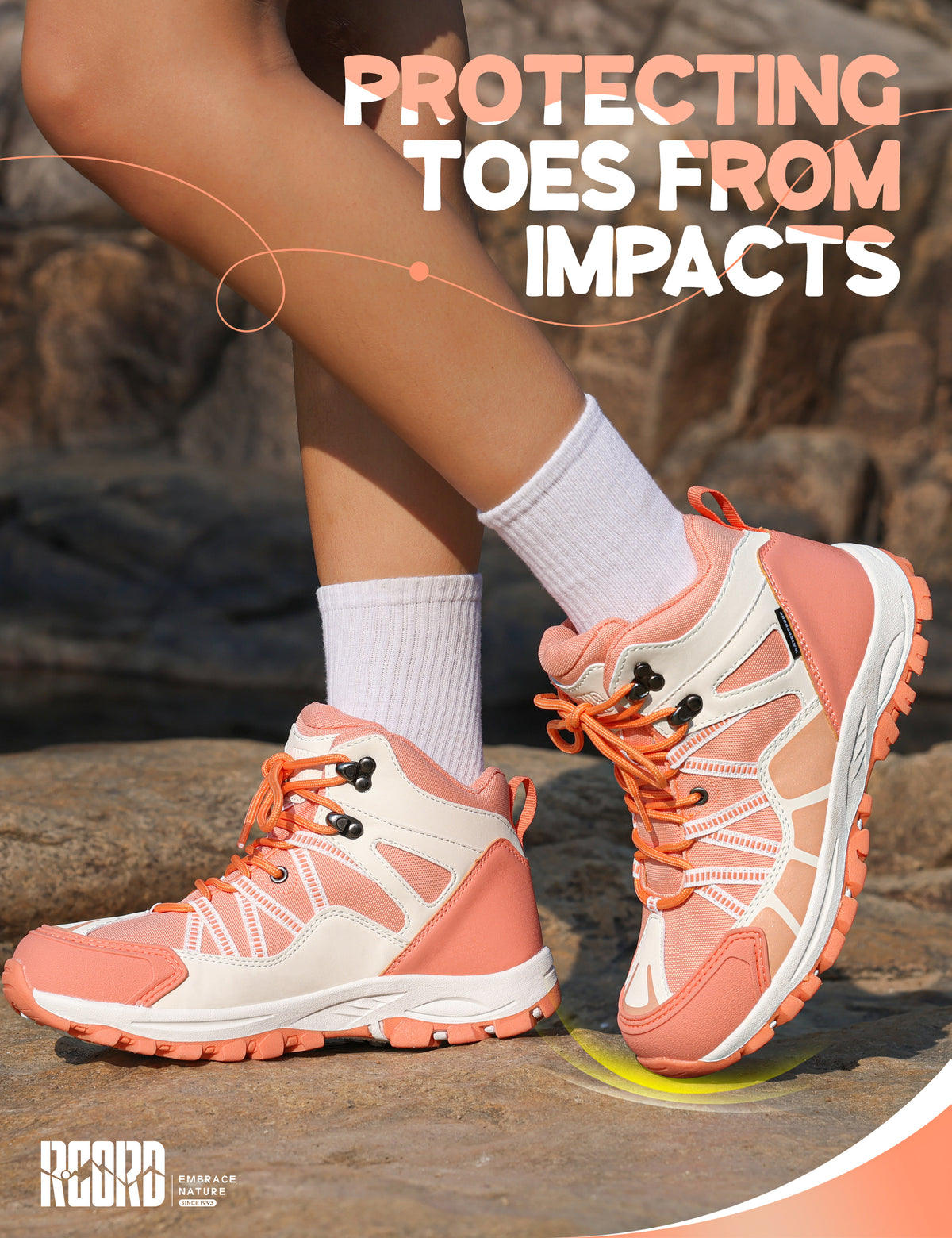 kids hiking boots with toe protection for bumps, rocks and outdoor obstacles [color:Peach]