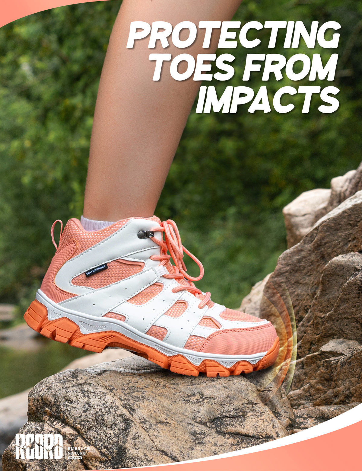 kids hiking boots with a protective toe cap for active play, walks and outdoor adventures [color:Peach]