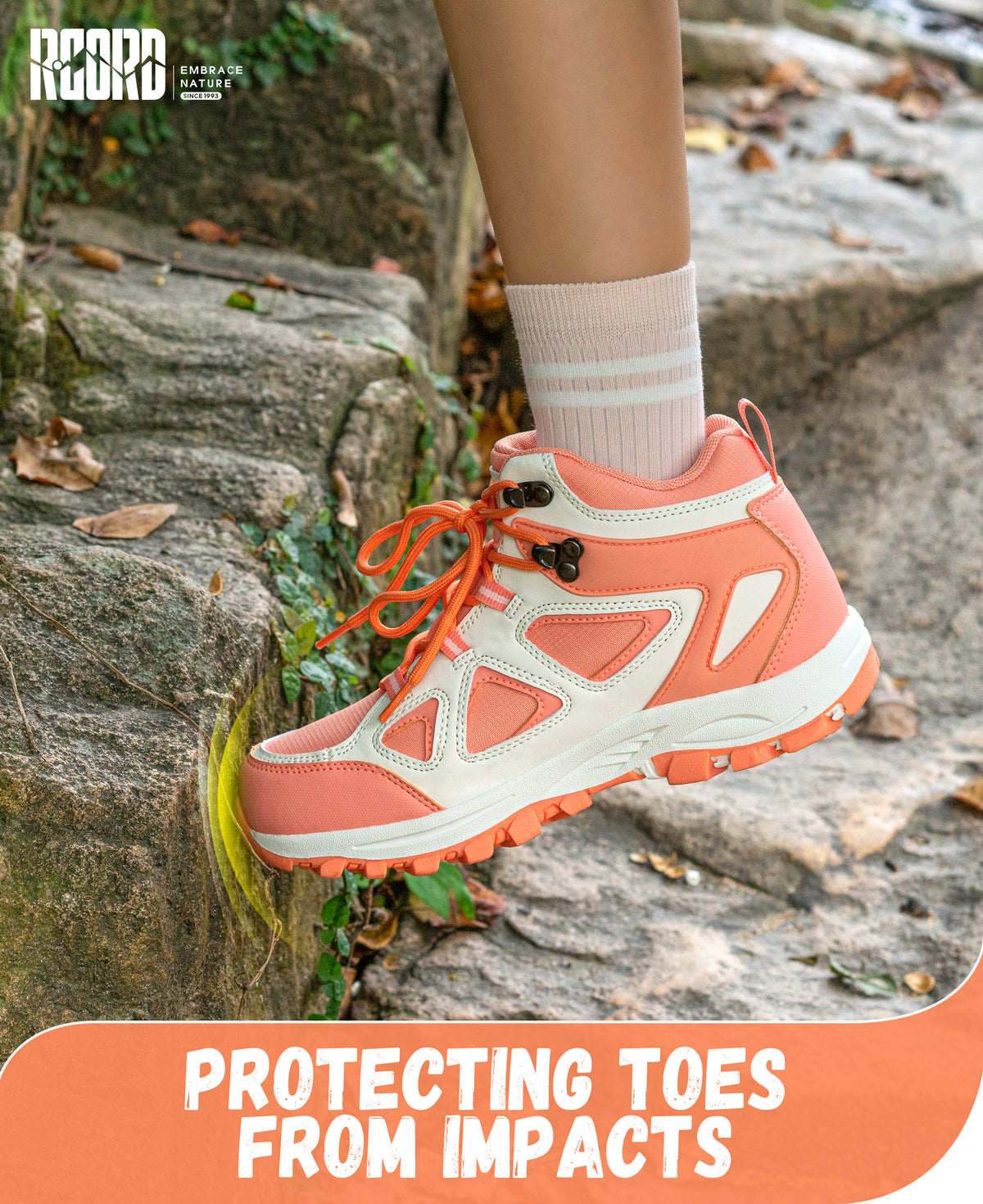 kids hiking boots with toe protection for bumps, rocks and outdoor obstacles [color:Peach]