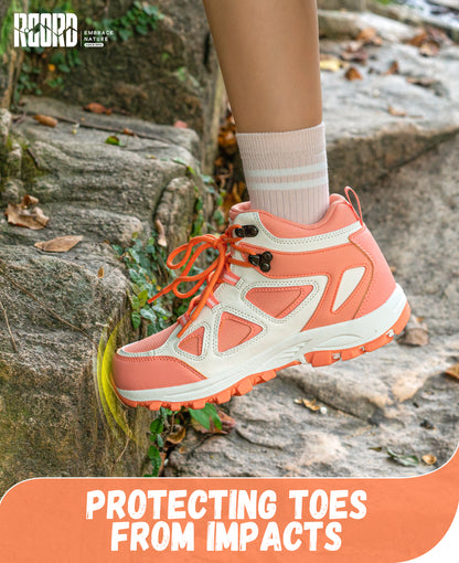 kids hiking boots with toe protection for bumps, rocks and outdoor obstacles [color:Peach]
