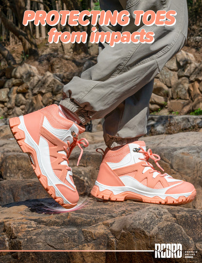 kids hiking boots with a protective toe cap for active play, walks and outdoor adventures [color:Peach]