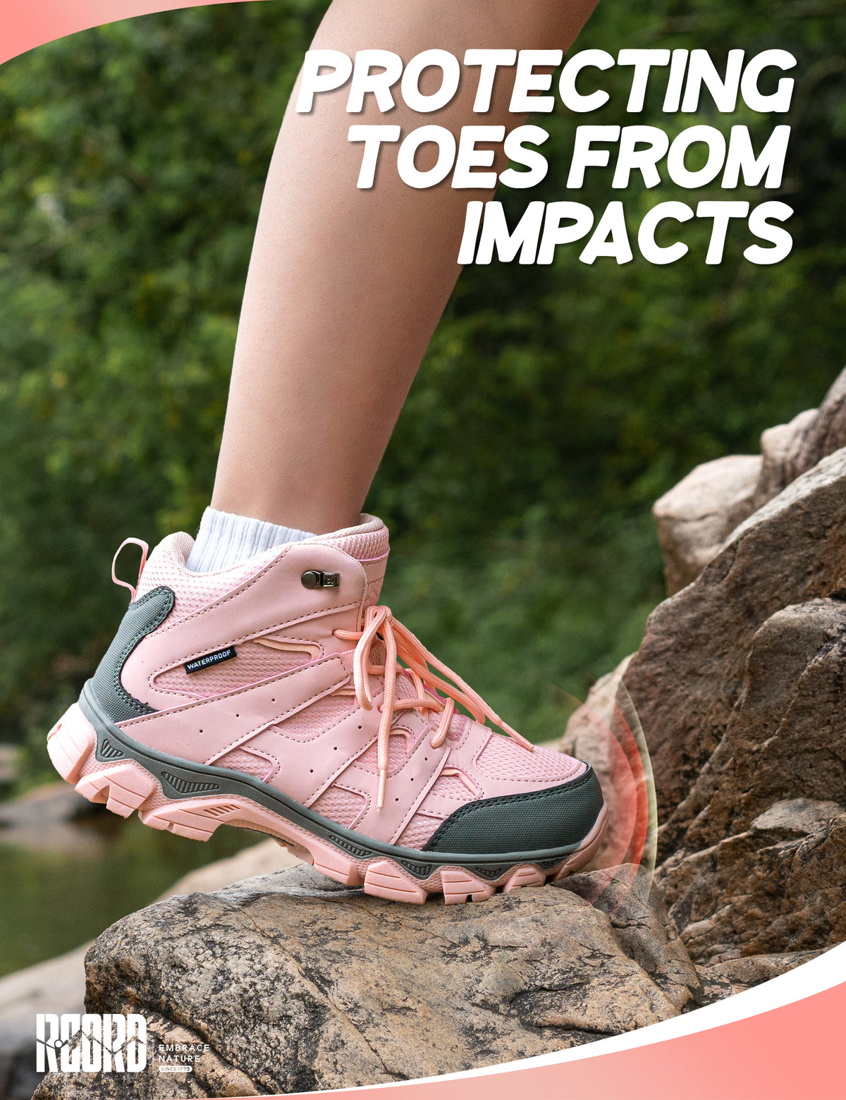 kids hiking boots with a protective toe cap for active play, walks and outdoor adventures [color:Pink]