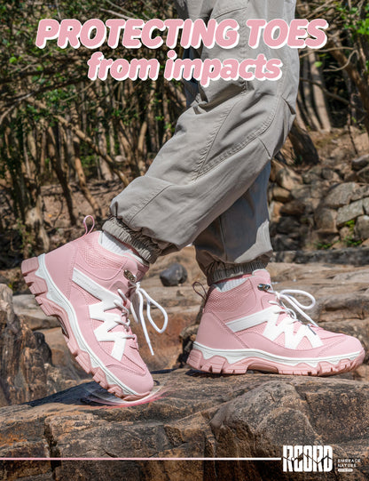 kids hiking boots with a protective toe cap for active play, walks and outdoor adventures [color:Pink]
