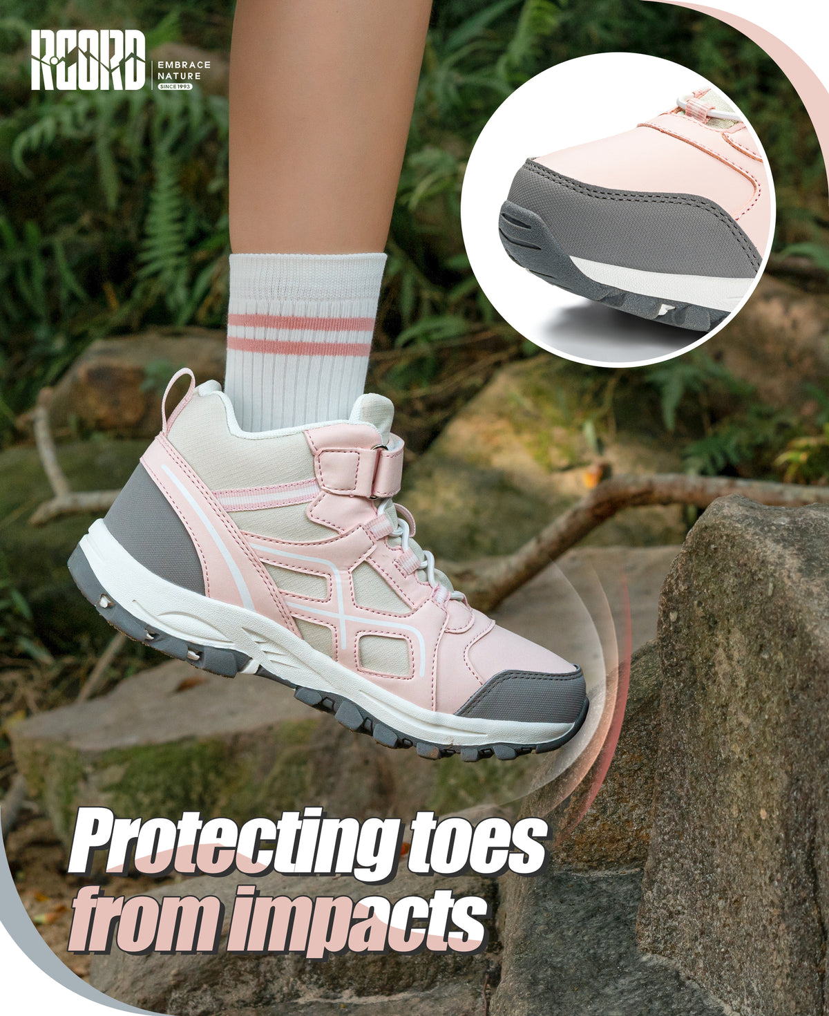 girls hiking boots with toe protection for bumps, rocks and outdoor obstacles [color:PinkGrey]