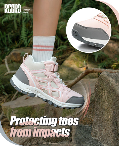 girls hiking boots with toe protection for bumps, rocks and outdoor obstacles [color:PinkGrey]