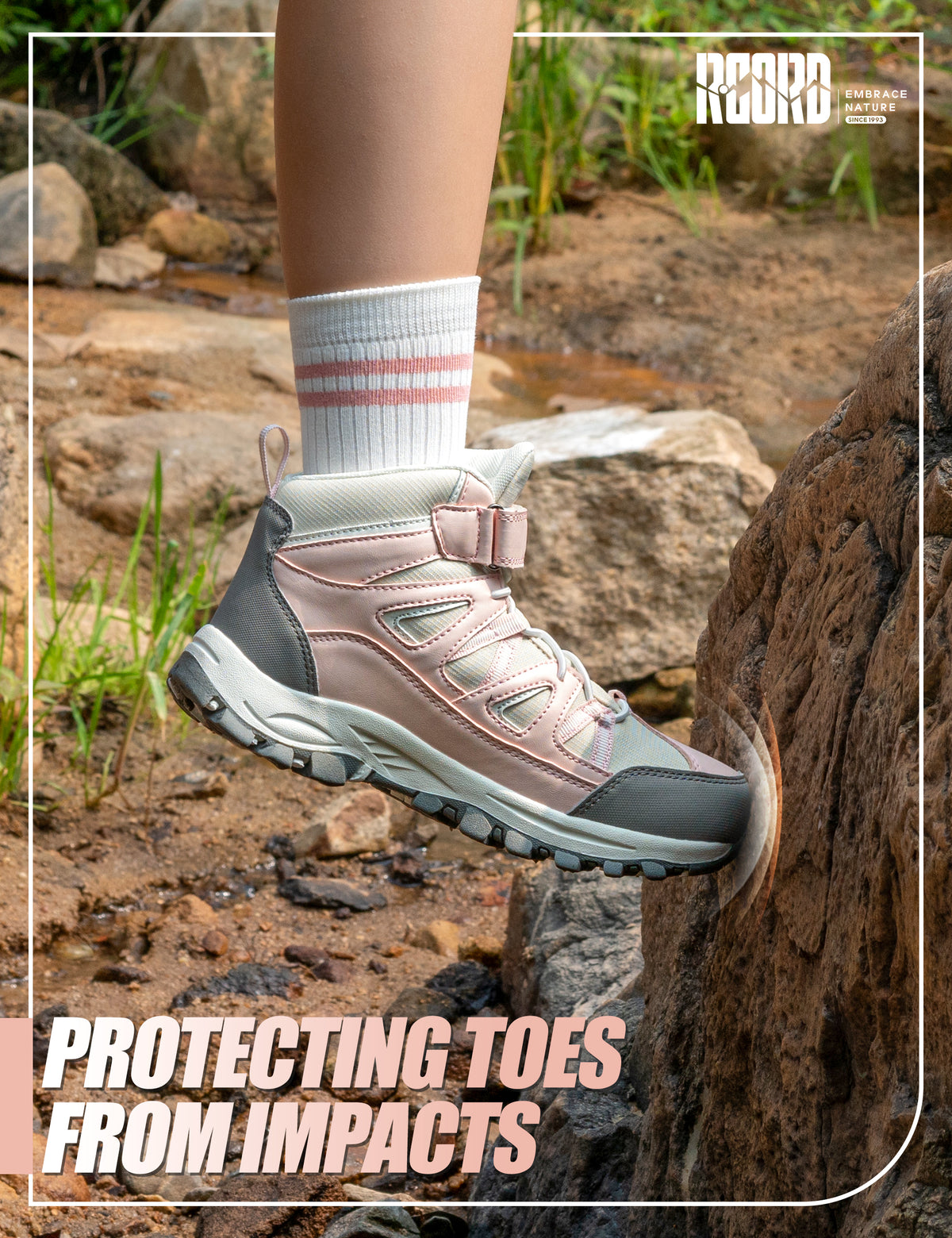 girls hiking boots with toe protection for bumps, rocks and outdoor obstacles [color:PinkGrey]