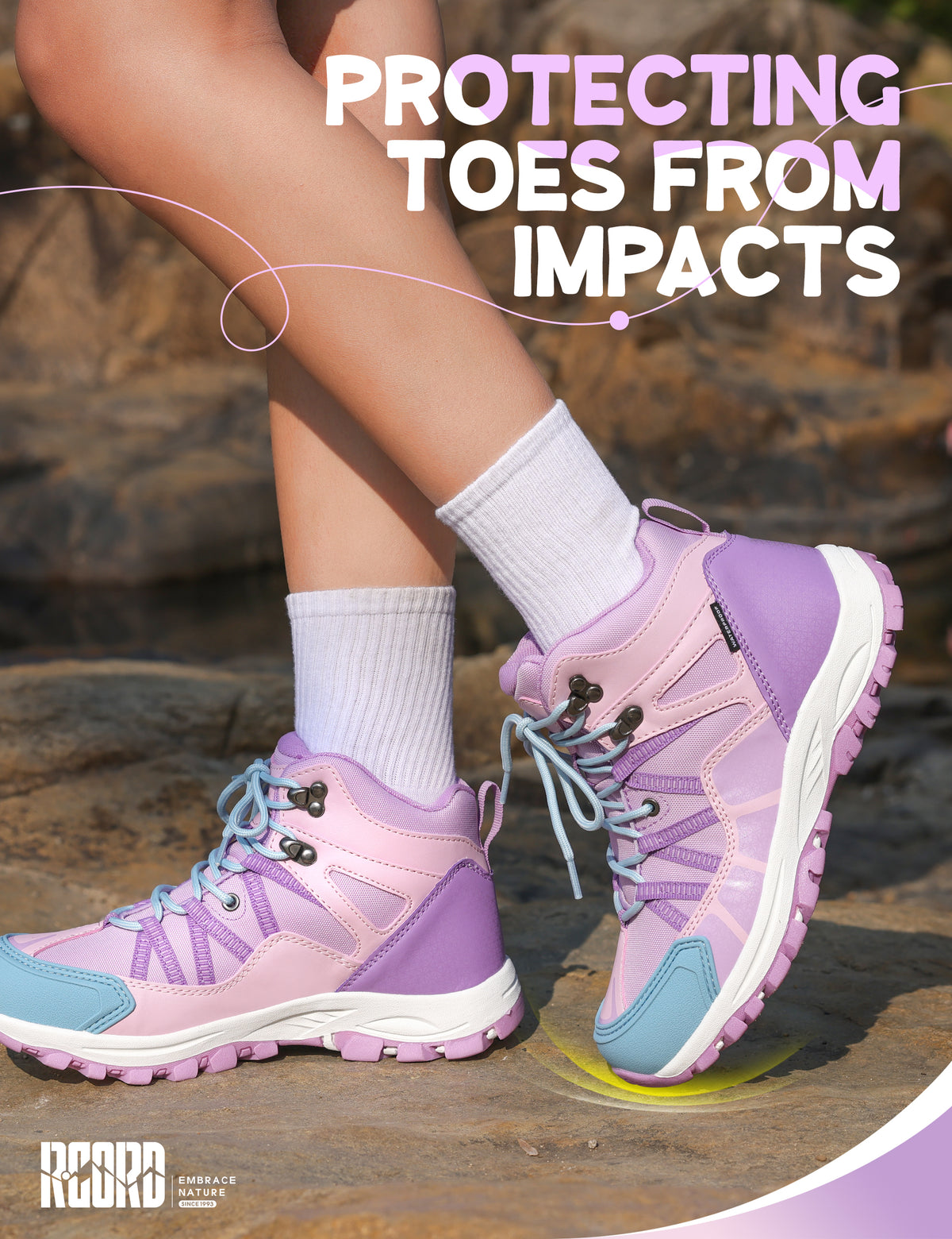 kids hiking boots with toe protection for bumps, rocks and outdoor obstacles [color:Purple]