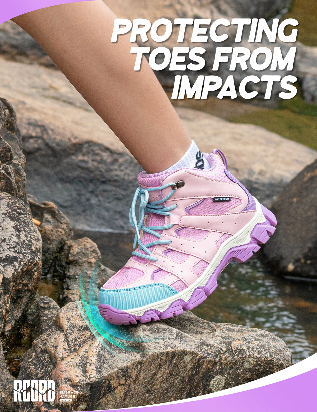 kids hiking boots with a protective toe cap for active play, walks and outdoor adventures [color:Purple]