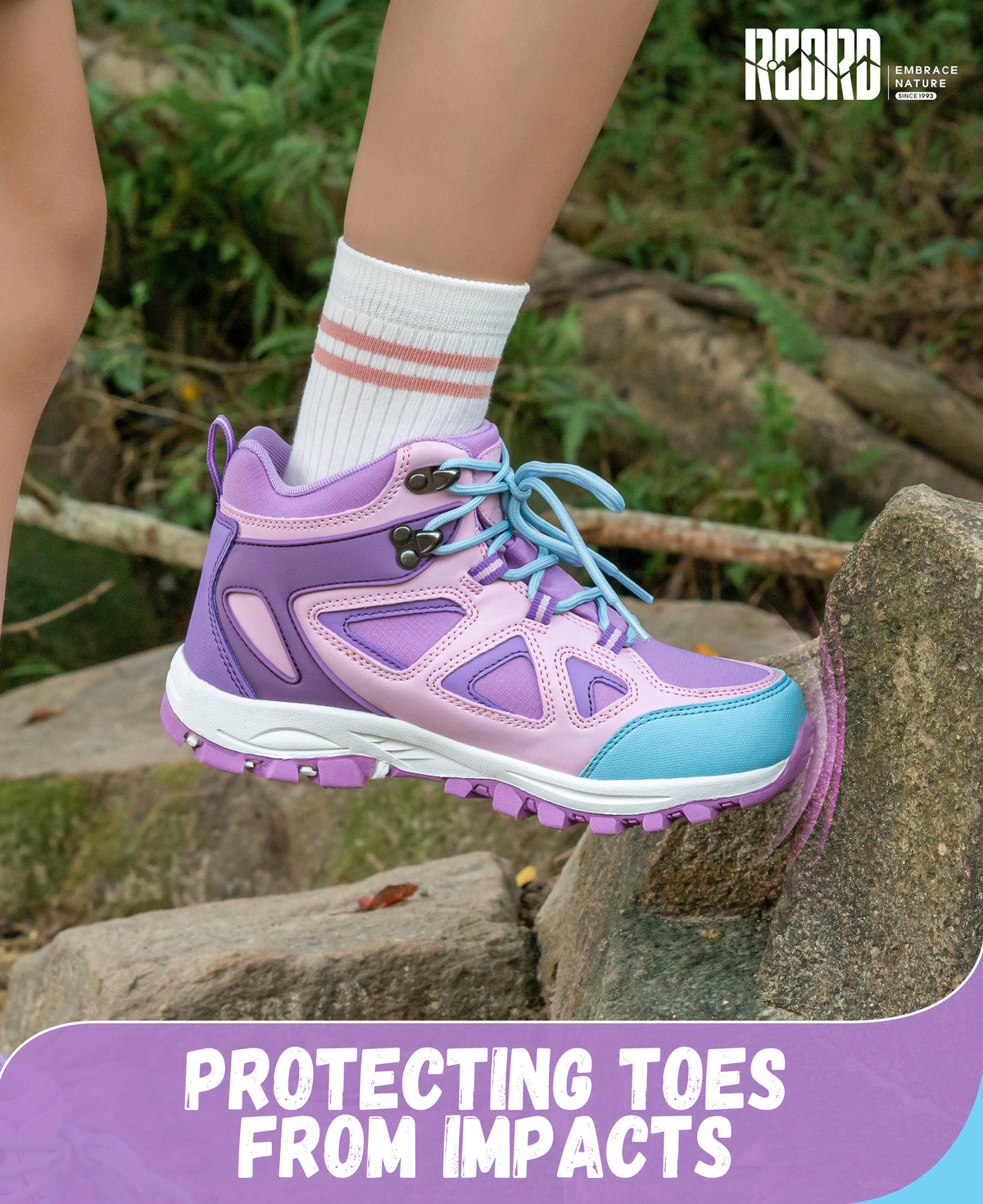 kids hiking boots with toe protection for bumps, rocks and outdoor obstacles [color:Purple]