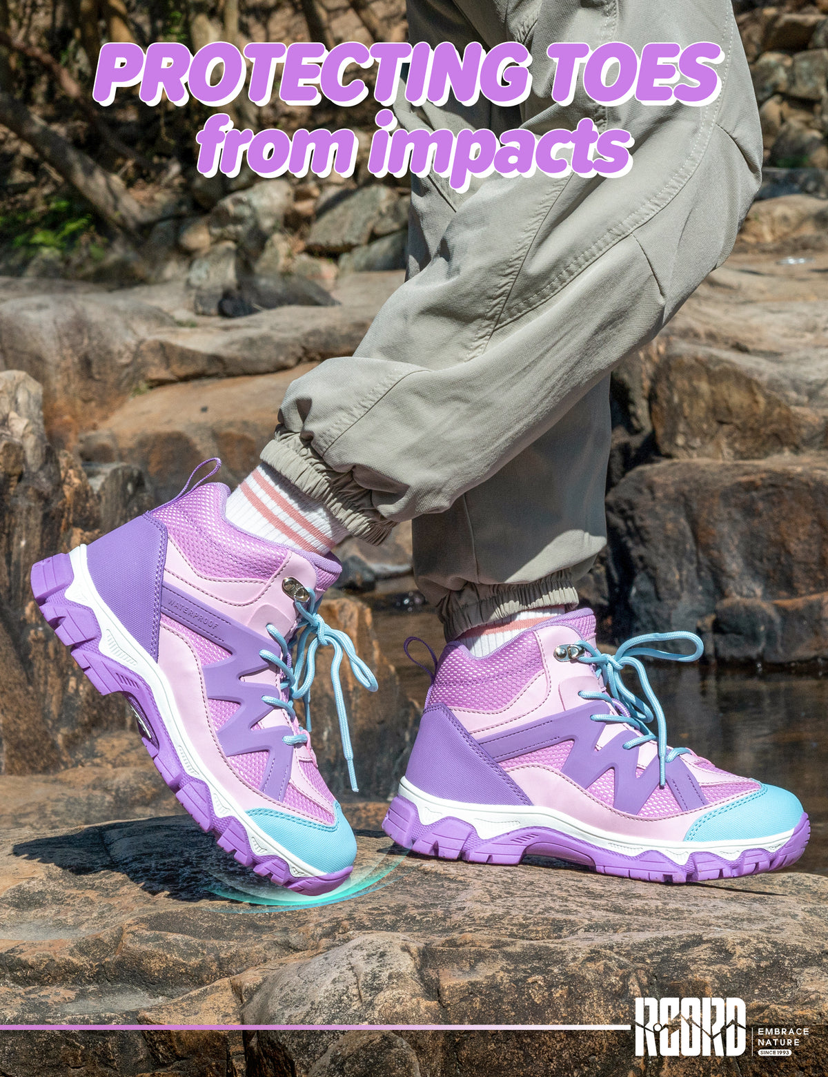 kids hiking boots with a protective toe cap for active play, walks and outdoor adventures [color:Purple]