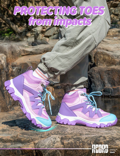 kids hiking boots with a protective toe cap for active play, walks and outdoor adventures [color:Purple]