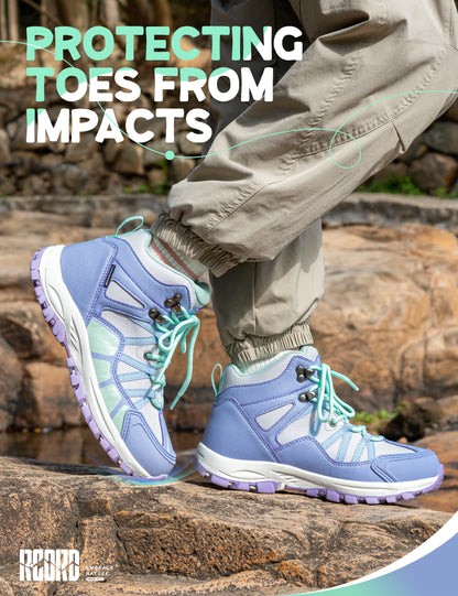 kids hiking boots with toe protection for bumps, rocks and outdoor obstacles [color:Turquoise]