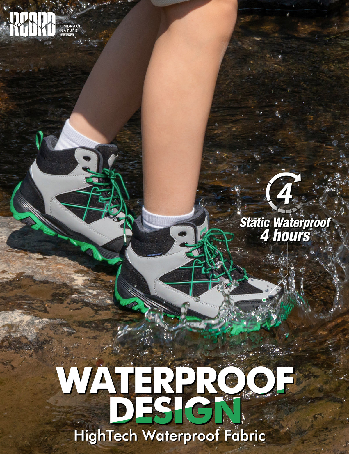 girls hiking boots with waterproof protection for playground, park, outdoor play, wet grass and light rain [color:BlackGreen]