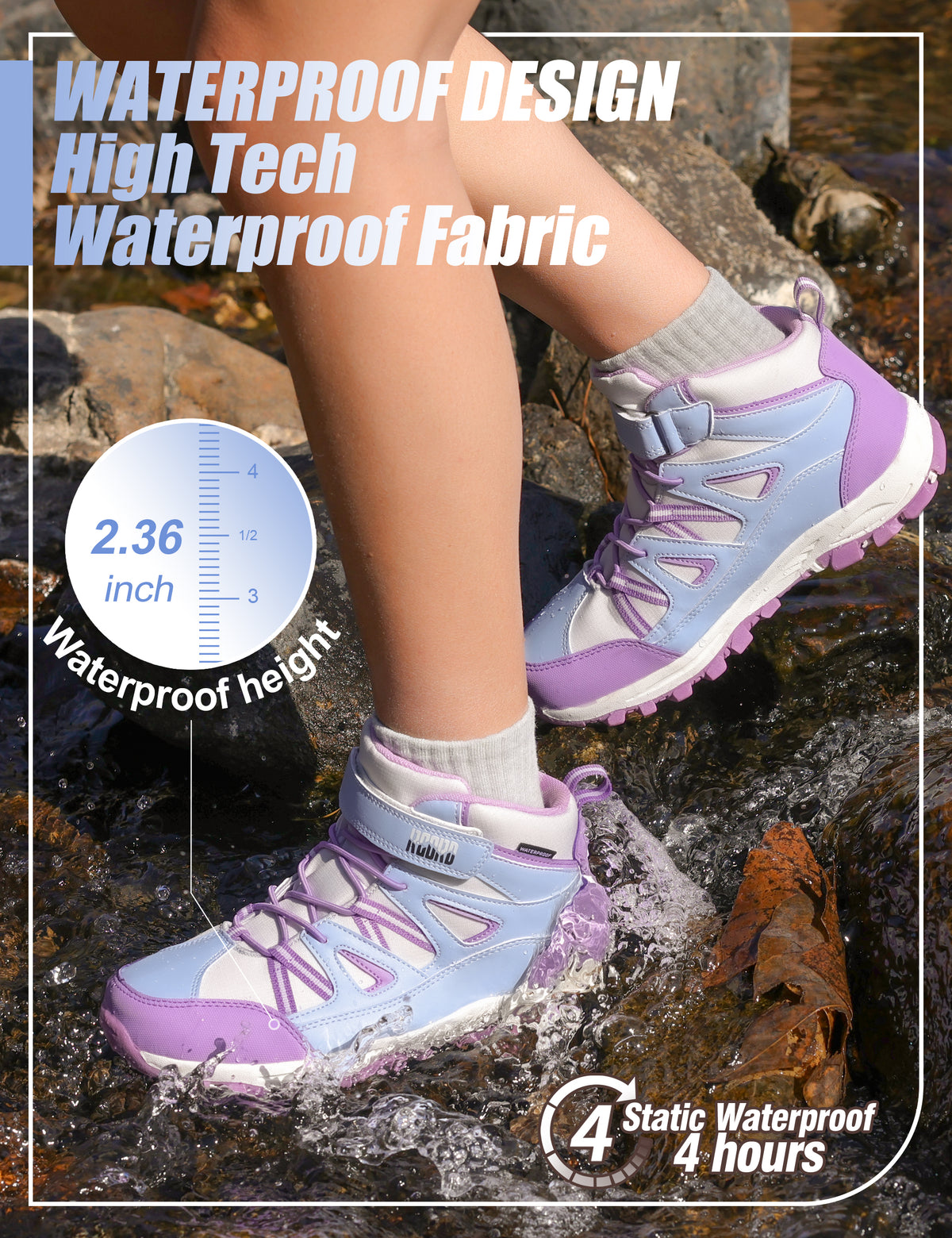 girls hiking boots with waterproof protection for rocky trails, dirt paths, outdoor adventures, wet grass and light rain [color:Blue]